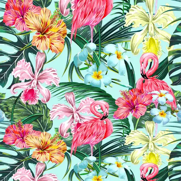 Tropikal Desenli Fon Perde Evm292 -t - Kumaşı Kalındır Duck Bezi Değildir.- Yeşil-Mavi-Turkuaz-Pembe-Çok Renkli