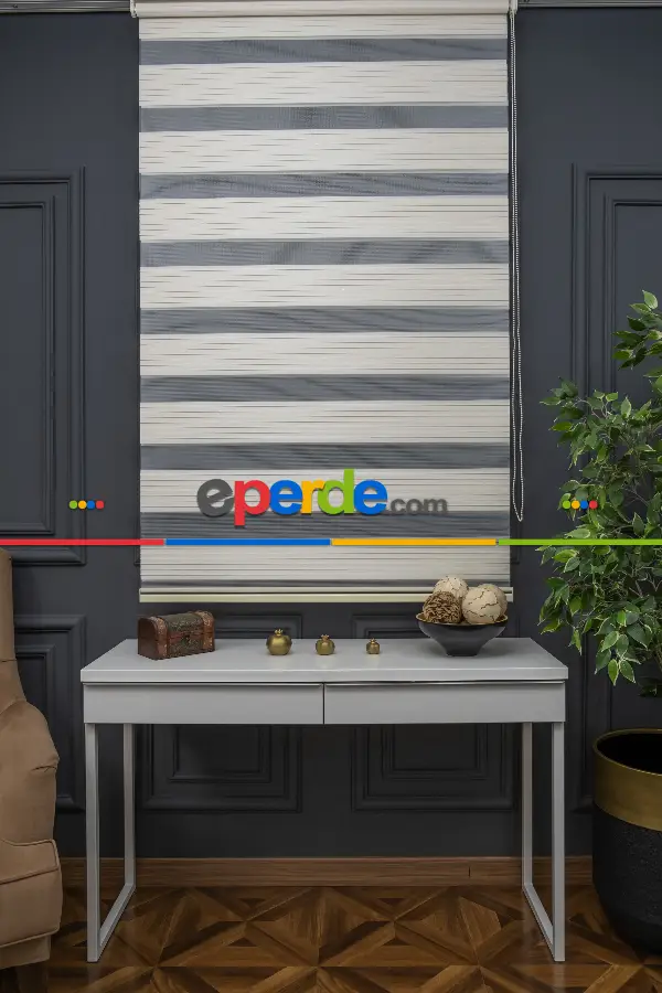 Mutfak- Zebra Perde - Simli Geniş Pileli Zebra Perde