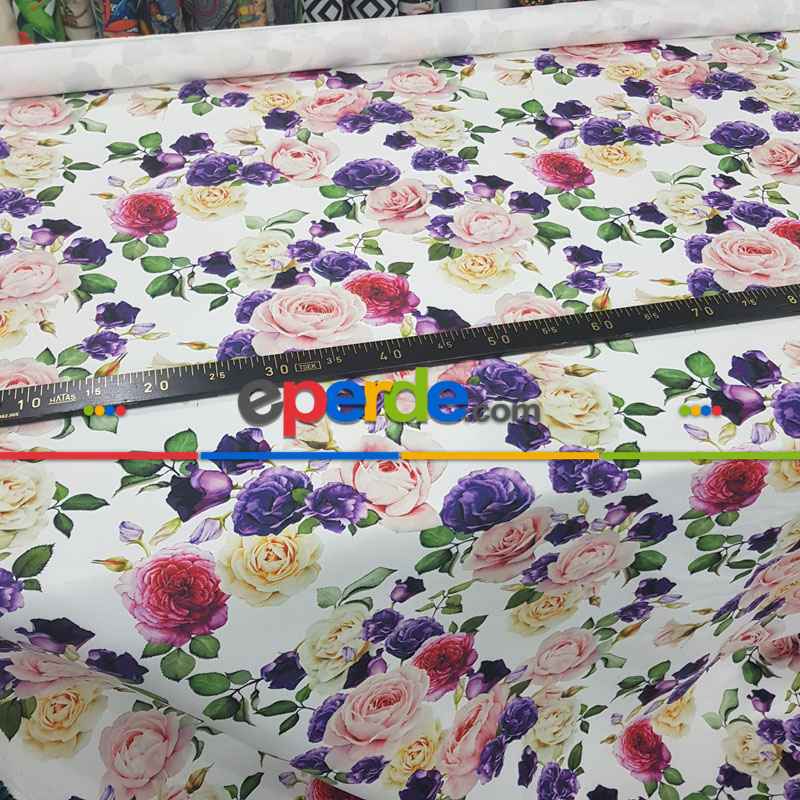 Çiçek Desenli Fon Perde Evm673 Kumaşı Kalındır Duck Bezi Değildir- Beyaz-Pembe Açık