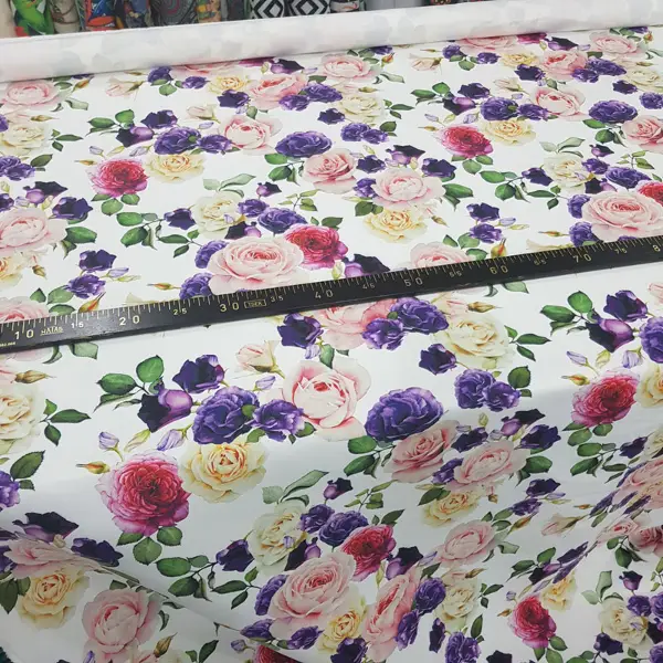 Çiçek Desenli Fon Perde Evm673 Kumaşı Kalındır Duck Bezi Değildir- Beyaz-Pembe Açık