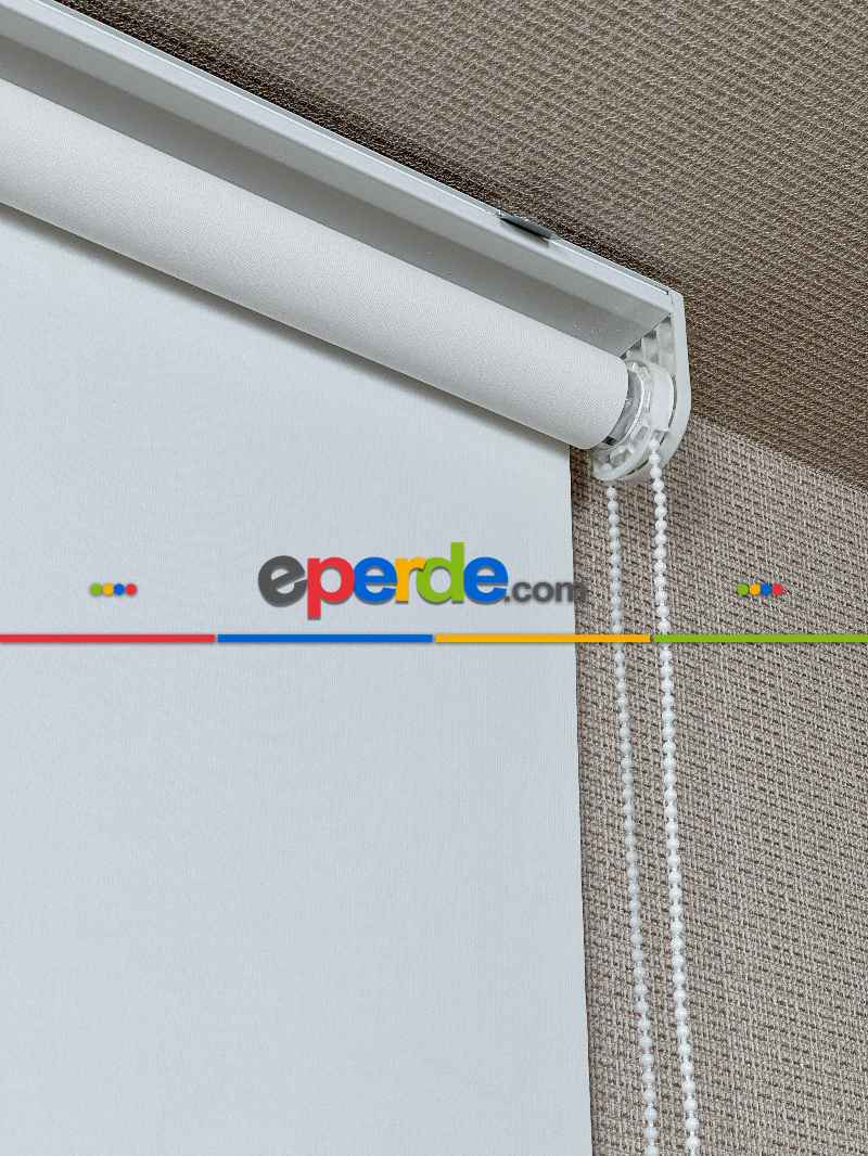 Ekru Lazer Kesimli Stor Perde ( Lazer Kesim Fiyata Dahildir) Metal Kasalı - Yüksek Kalite - Kornişe Kolay Montaj Seçenekli