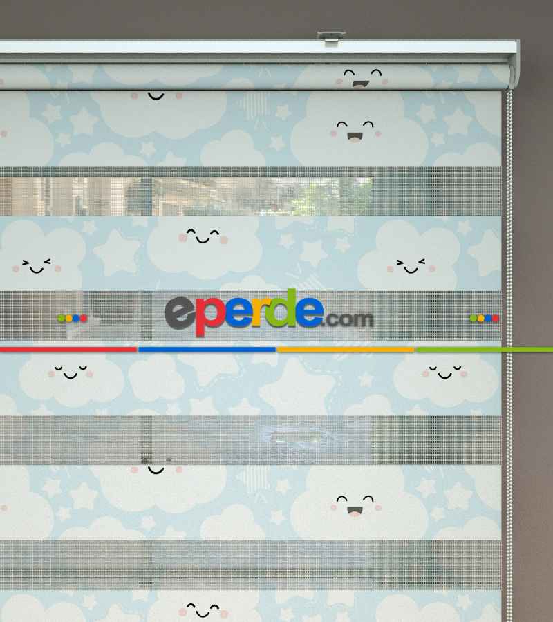 Yıldız Desenli Baskılı Zebra Perde- Çok Renkli