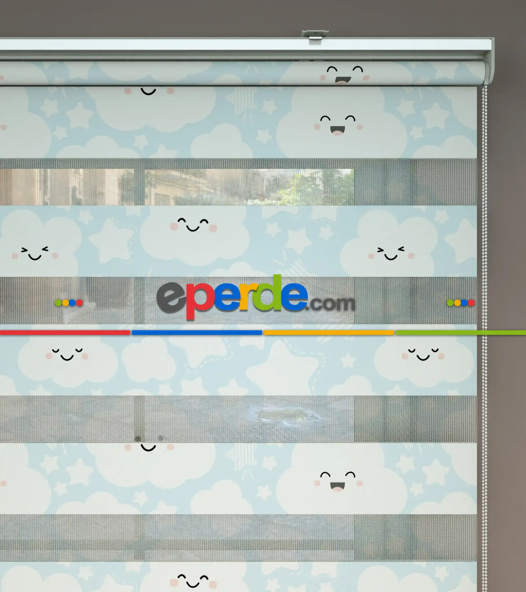 Açık Mavi Bulut Desenli Baskılı Zebra Perde