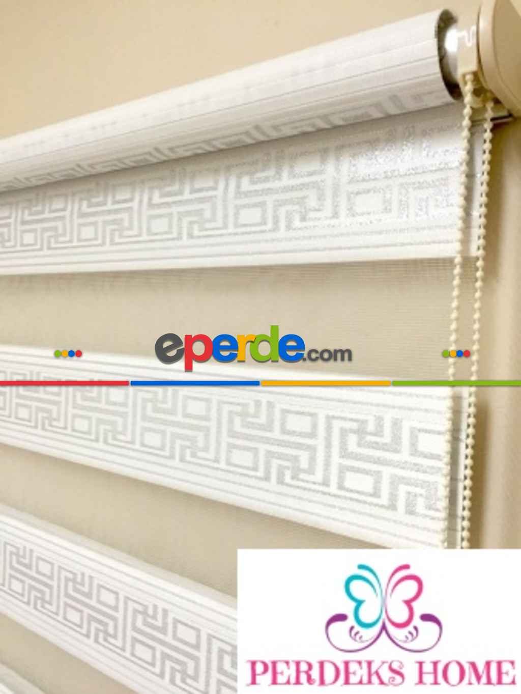 Gümüş Simli Krem Jakarlı Zebra Perde- Krem