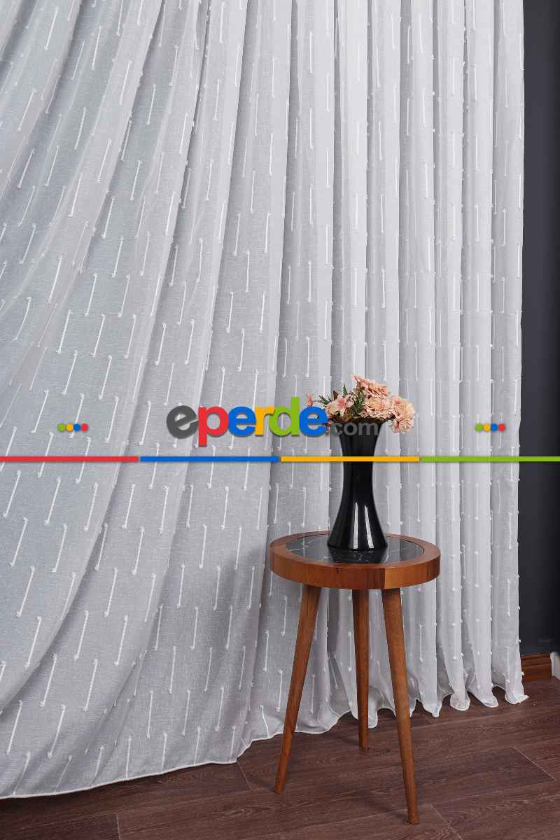 Minimal Çizgili Ekru Keten Tül Perde | Modern Ve Zarif Görünüm