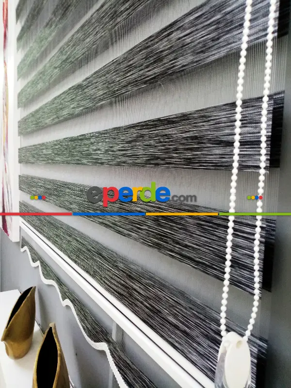 Bambu Zebra 2021 Sezonu Siyah-gri Kırçıllı A Kalite Bambu Zebra Perde- Siyah