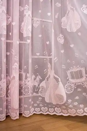 Kız Çocuk Odası Tül Perde - Sindirella Kız Çocuk Odası Örme Tül Perde - Pembe