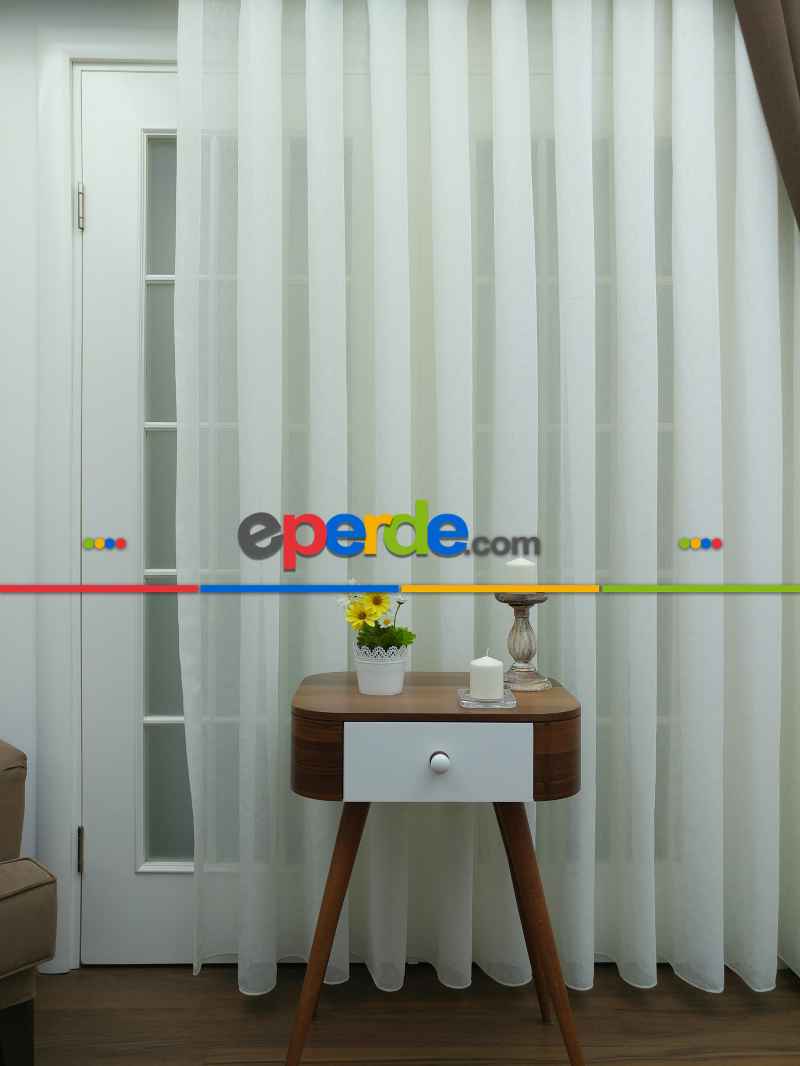 Mutfak - Krem - Keten Tül Perde- Krem Açık