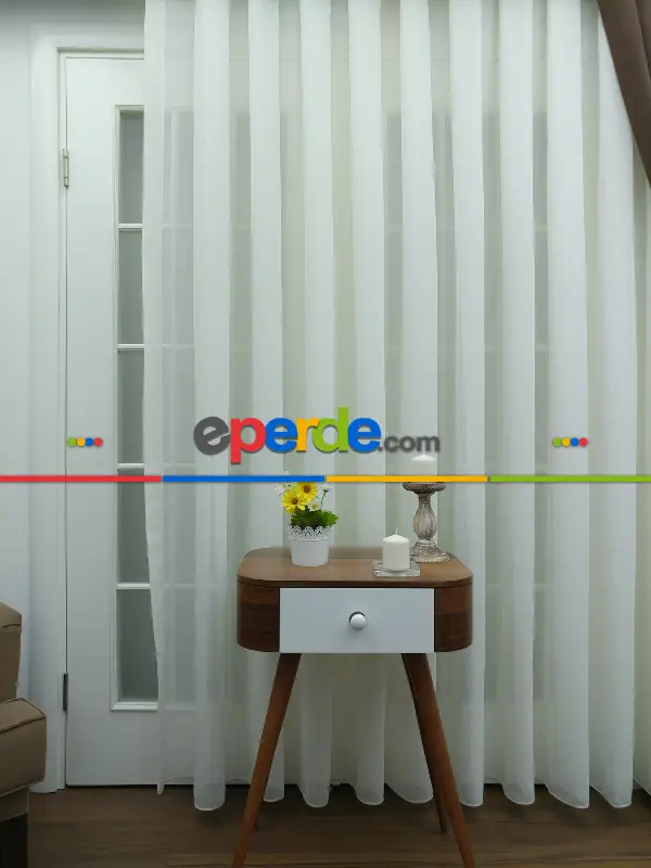 Salon Tül Perde - Koyu Krem - Keten Tül Perde- Krem Açık