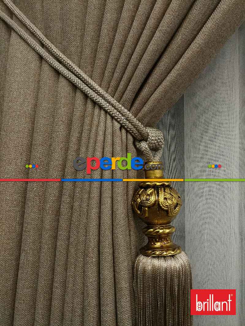 Brillant Keten Açık Camel Neskafe Renk Düz Fon Perde - Açık Camel