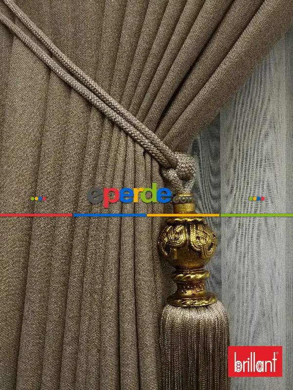 Yatak Odası - Brillant Keten Açık Camel Neskafe Renk Düz Fon Perde - Açık Camel