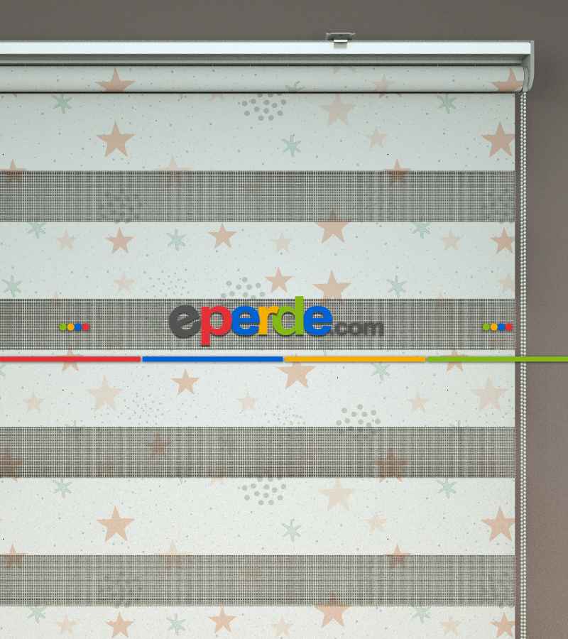 Yıldız Desenli Baskılı Zebra Perde- Çok Renkli