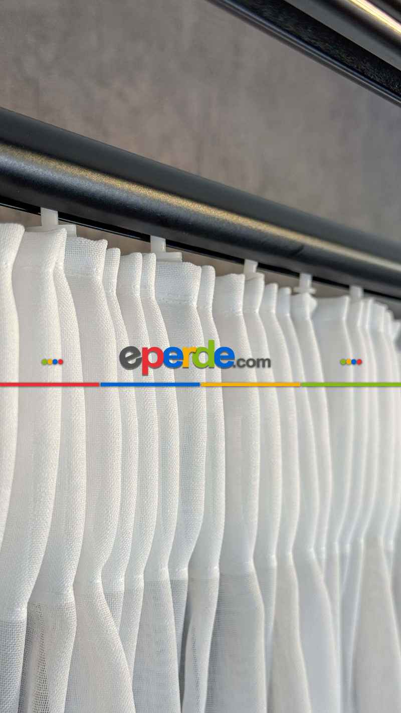 Salon - Beyaz, Büzgülü Ekstraforlu, Tül Perde