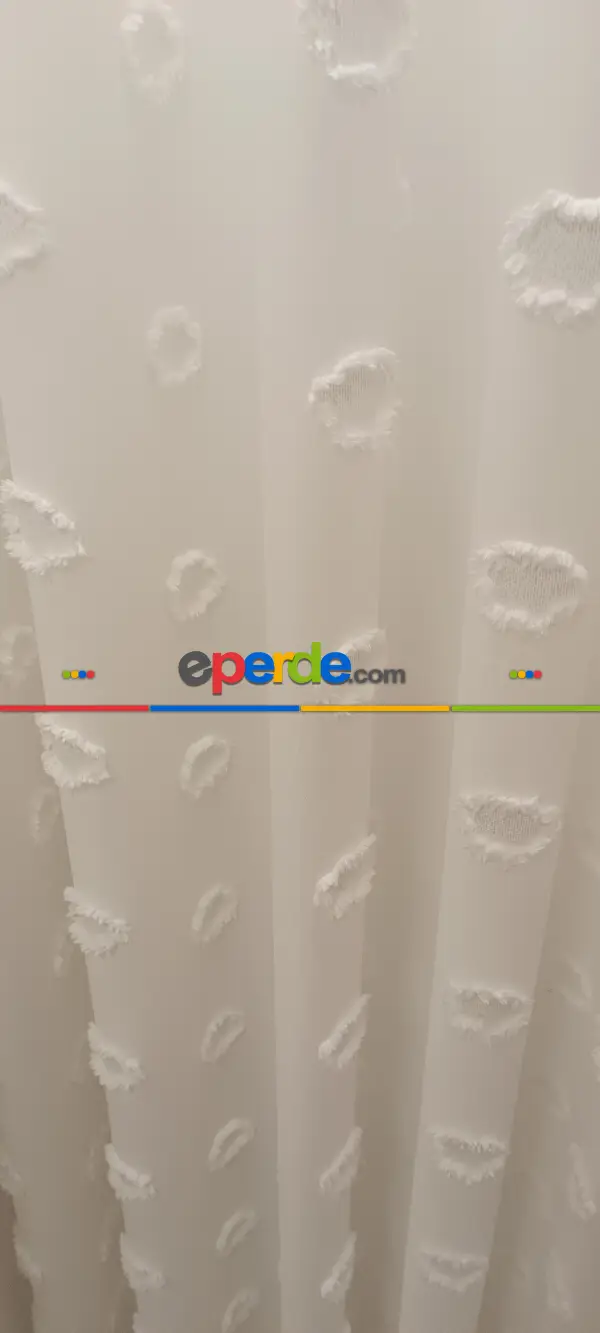 Salon - Yeni Nesil Ponpon Saçak Detaylı Tül Perdeler Ekru Renk