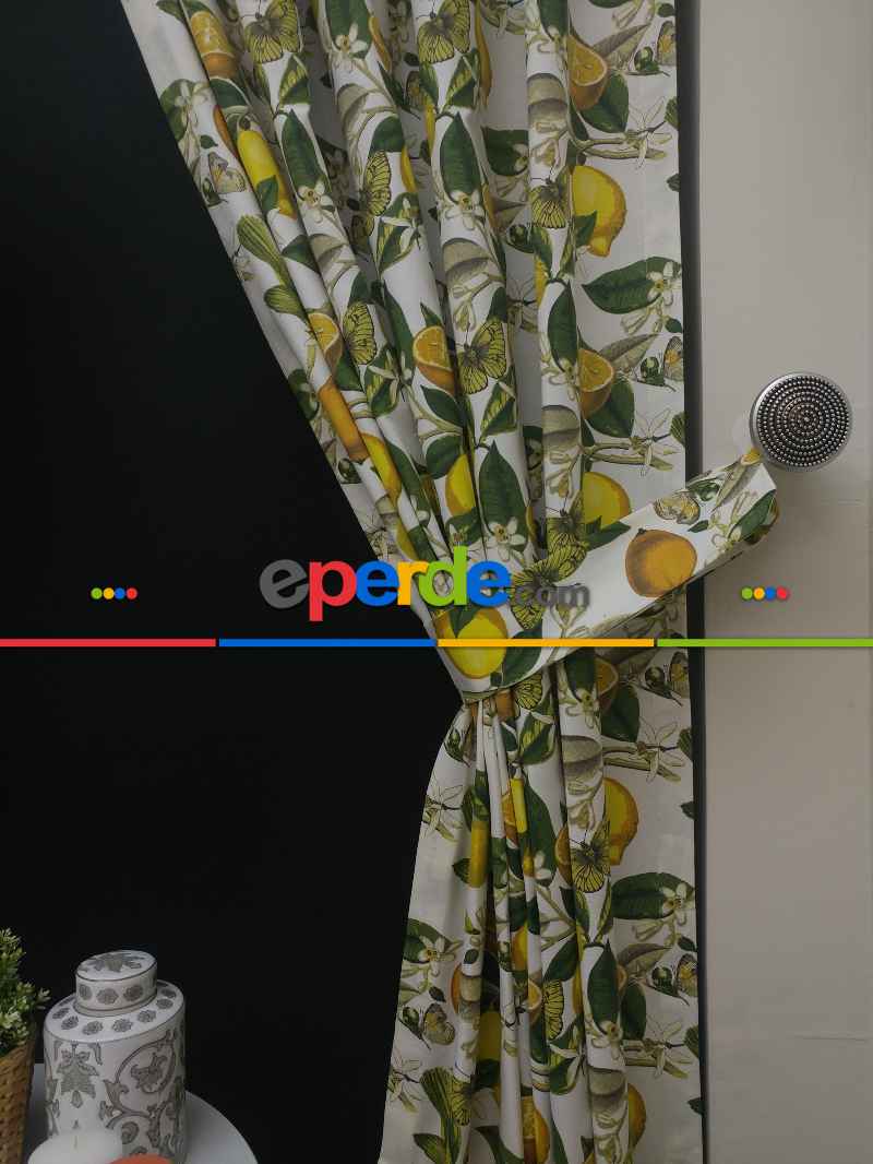 Limon Desenli Fon Perde (leke Tutmaz)- Yeşil-sarı