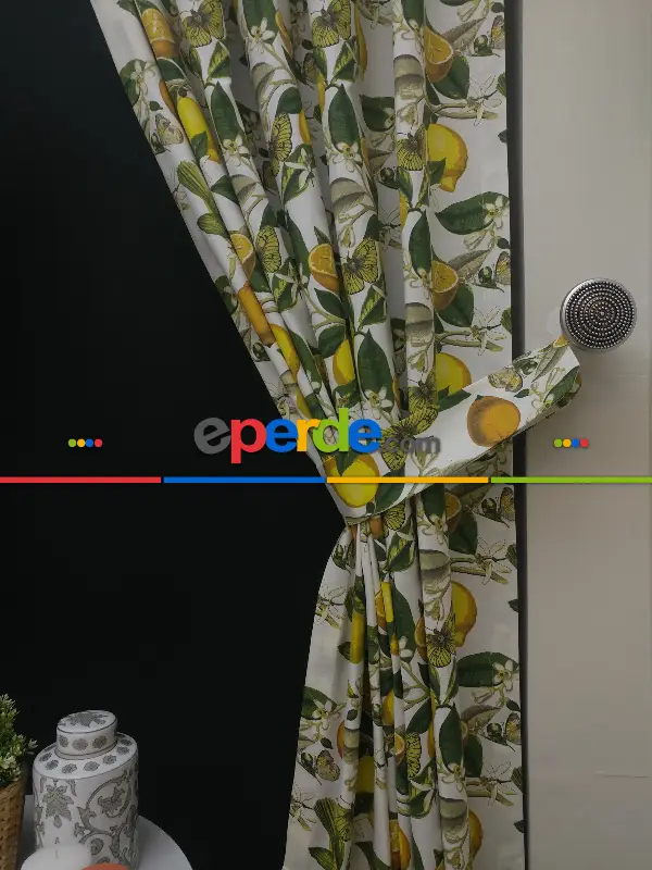 Limon Desenli Fon Perde (leke Tutmaz)- Yeşil-Sarı