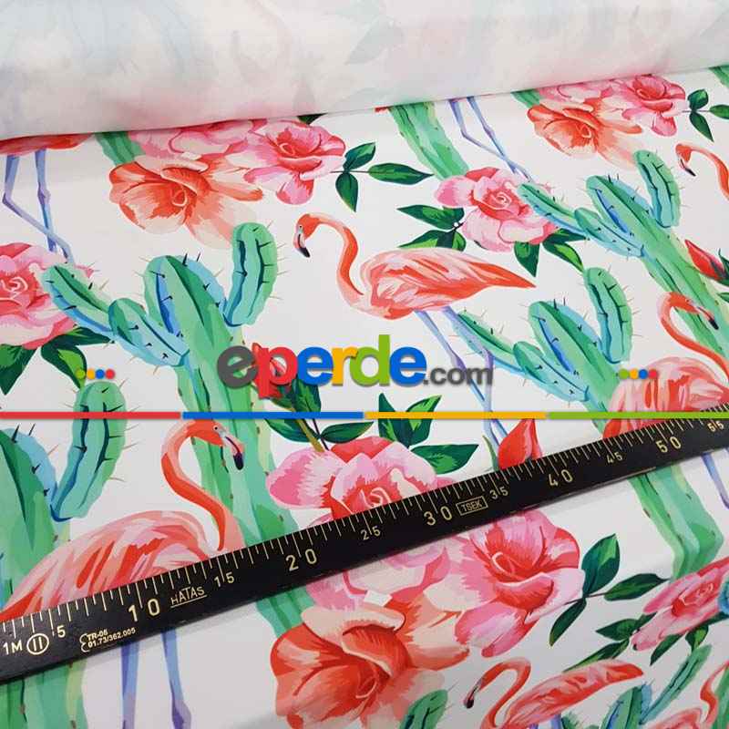 Tropikal Desenli Fon Perde Evm321 -t - Kumaşı Kalındır Duck Bezi Değildir.- Yeşil-Beyaz-Pembe-Çok Renkli