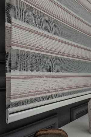 Pudra Pembe Zebra Perde - Yarım Pilise - Gümüş Simli Renk Geçişli Zebra Perde