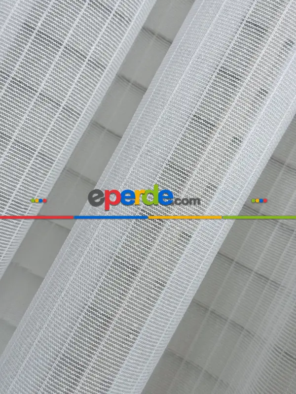 Salon - Brillant Çizgili Tül Perde, Premium Seri, Kurşunlu Tül