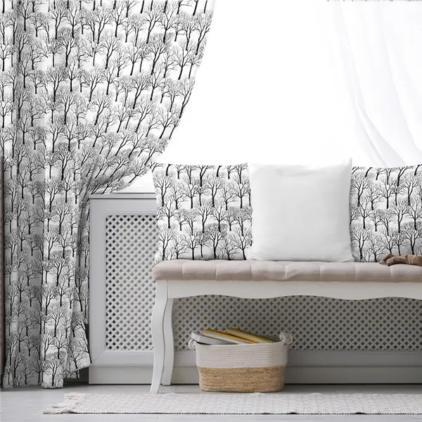 Ağaç Desenli Fon Perde Evim718 Kumaşı Kalındır Duck Bezi Değildir- Mavi-beyaz