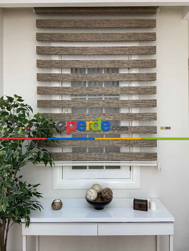 Genç Odası Zebra Perde- Kahverengi Bambu Zebra Perde (kalın Zeminli)- Kahverengi