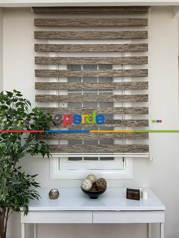 Zebra Perde- Kahverengi Bambu Zebra Perde (kalın Zeminli)- Kahverengi