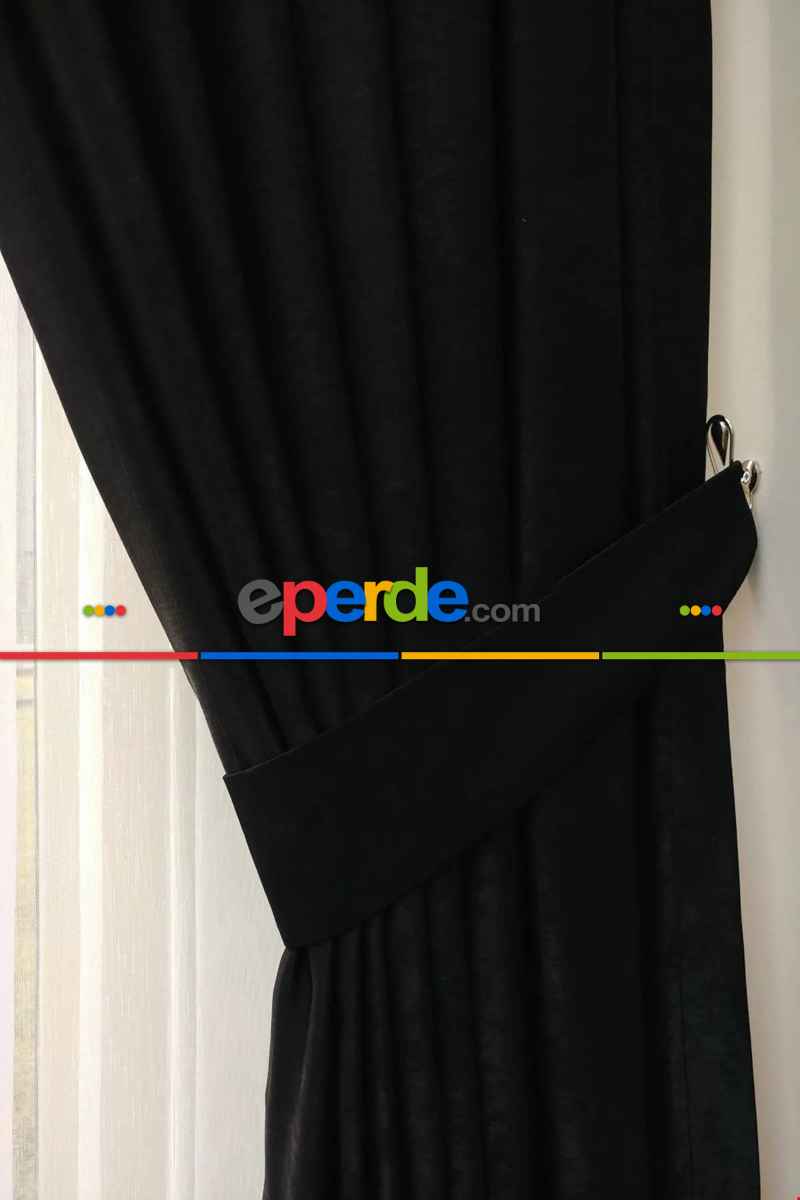 Soft Fon Perde Siyah Kumaş Kanat Yan Perde- Siyah