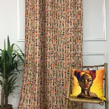 Genç Odası - Etnik Desenli Fon Perde K632 E - Kumaşı Kalındır Duck Bezi Değildir.- Kahve-Çok Renkli