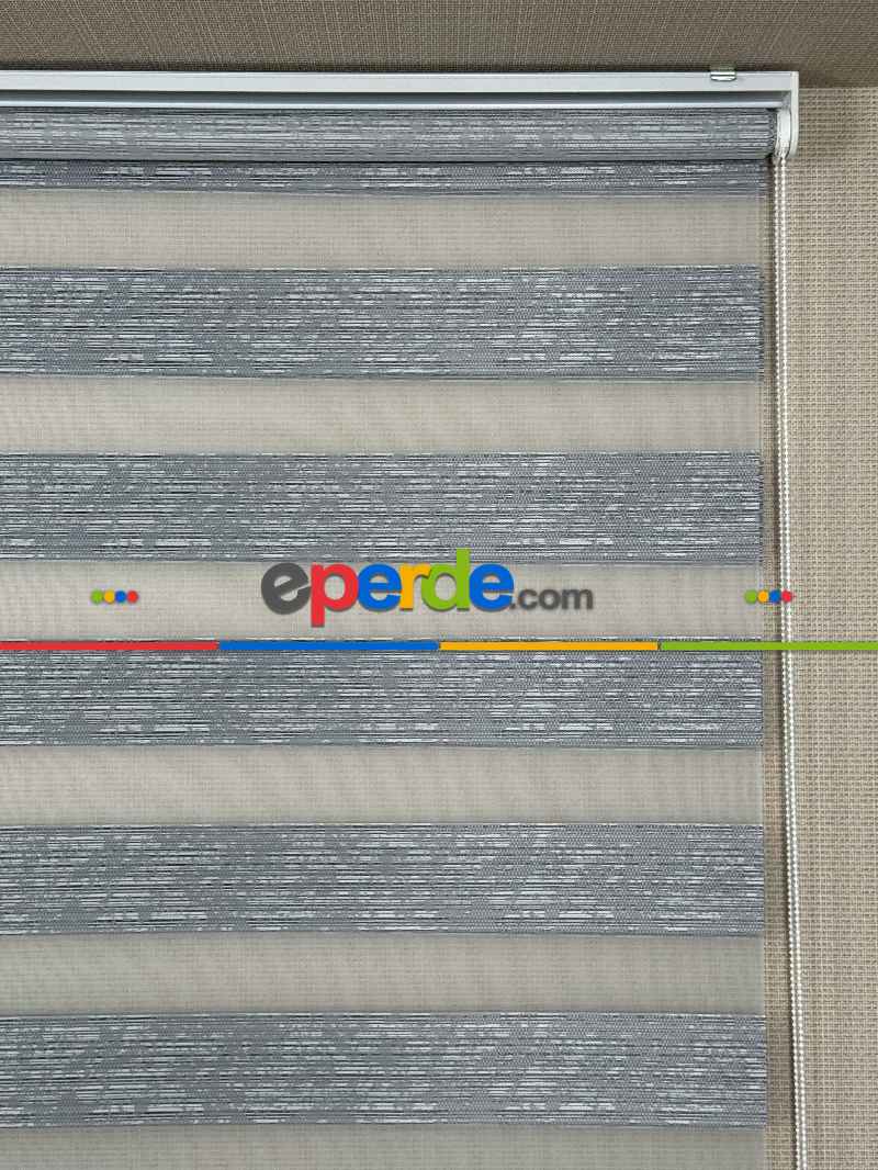 Salon Gri Jakar Dokuma Zebra Perde, Standart Metal Kasalı Yüksek Kalite Kornişe Kolay Montaj Seçenekli