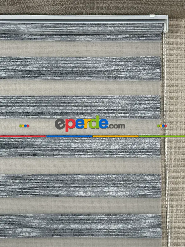 Salon Gri Jakar Dokuma Zebra Perde, Standart Metal Kasalı Yüksek Kalite Kornişe Kolay Montaj Seçenekli