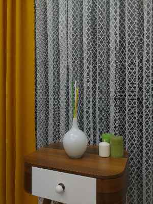 Damask Desen Fransız Dantel Örme Tül Perde & Kruvaze Perde- Ekru