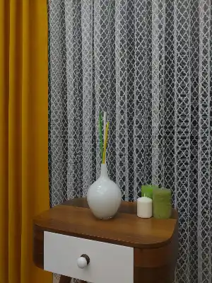Damask Desen Fransız Dantel Örme Tül Perde & Kruvaze Perde- Ekru