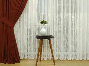 Kiremit - Düz Fon Perde ( En 150cm Dökümlü Fon Perde)- Kiremit Rengi