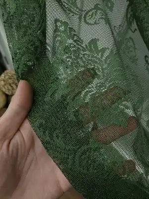 Koyu Yeşil - Damask Desenli Kruvaze Perde- Yeşil Koyu Yeşil