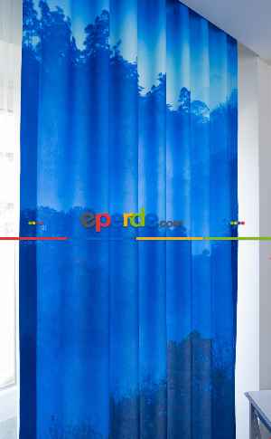 Hazır Ölçülü Dökümlü Kumaştan Mavi Dağ Manzaralı Baskılı Pilesiz Fon Perde 1. Kalite