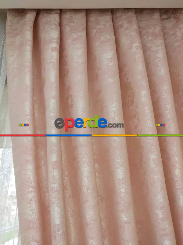 Patinedesenli Pudra - Katyonik Jakar Fon Perde- Pudra