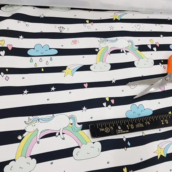 Çocuk Odası Fon - Siyah Beyaz Unicorn Desenli Fon Perde Evm579 Kumaşı Kalındır Duck Bezi Değildir- Siyah