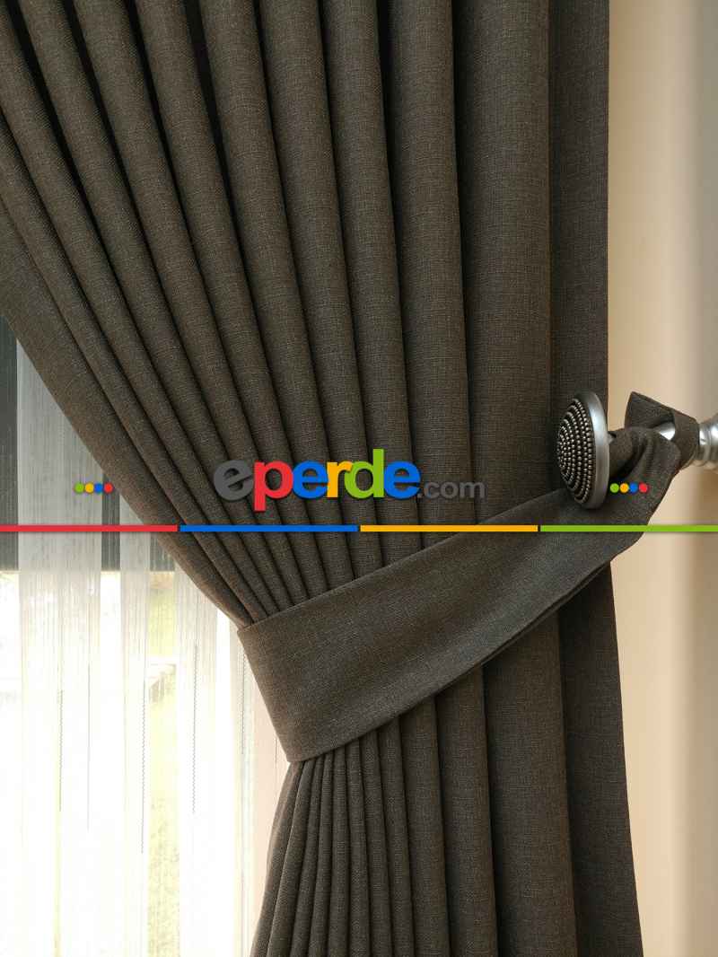 Keten Koyu Gri Düz Fon Perde- Antrasit