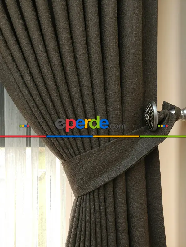 Yatak Odası - Keten Koyu Gri Düz Fon Perde- Antrasit