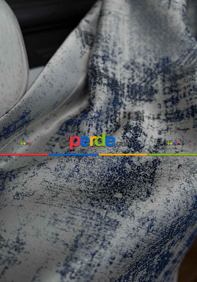 Oturma Odası - PatineDesenli Mavi Gri - Jakar Fon Perde