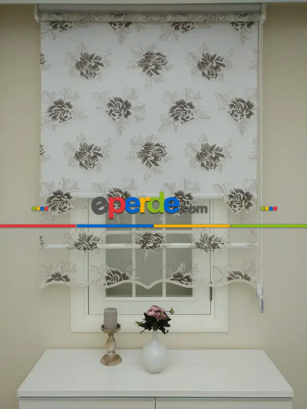 Mutfak Tül Stor Perde - Çiftli Sistem- Kahverengi