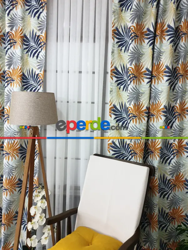 Mutfak Perdesi Kanat Fon Perde Yaprak Desenli- Siyah