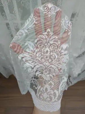 Krem Damask Desenli Fransız Danteli Tül Perde (geniş En 280cm)- Krem