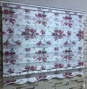 Çiçek Baskılı Zebra Perde- Pembe-Fuşya