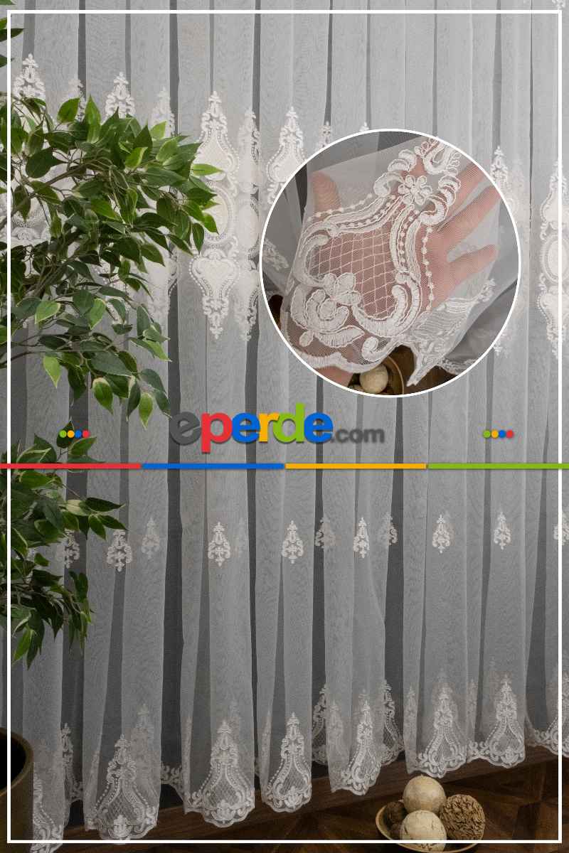 Oturma Odası - Kort Nakışlı Damask Avangard Osmanlı Damask Model Tasarım Salon Tül Perde