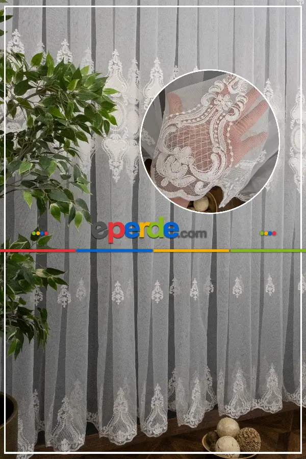 Desenli Tül Perde - Kort Nakışlı Damask Desenli - Avangard Tül - Osmanlı Tül - Salon/yatak Odası Tül Perde