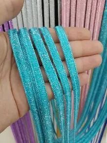 Mutfak İp Perde - Açık Mavi Rengi İp Perde İpek Koza Serisi- Mavi-gümüş