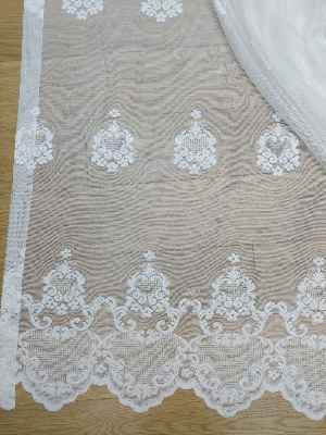 ( Orjinal ) Taç Damask Desen Salon Fransız Dantel Tül Perde & Kruvaze Perde- Ekru