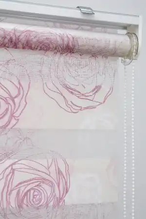 Çiçek Desen Zebra Perde- Pembe