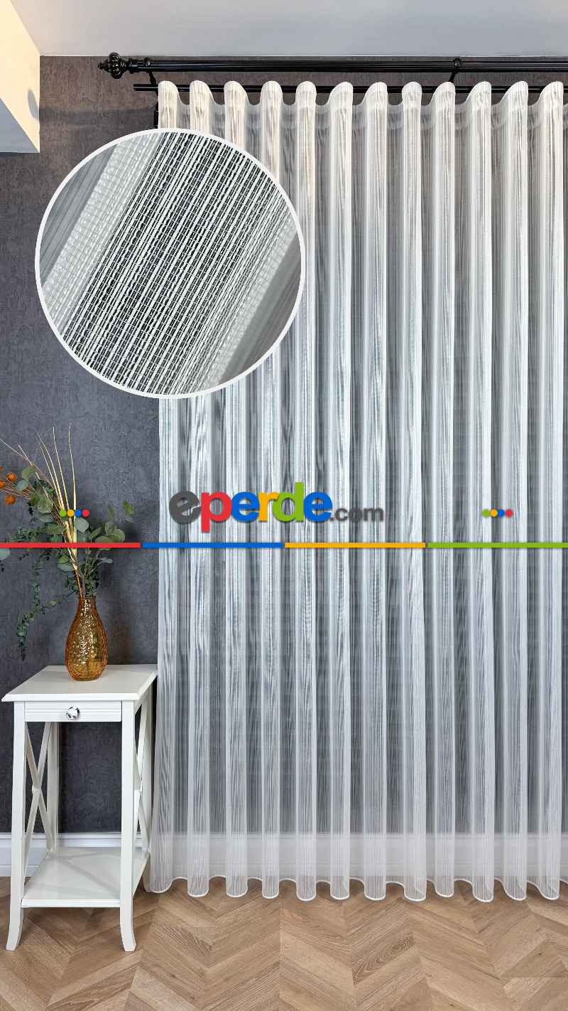 Vakko Simli Zincir Çizgili Tül Perde, Premium Seri Ağır Gramajlı